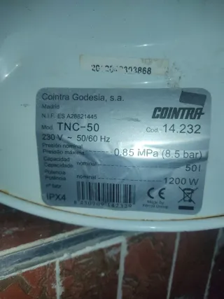 Calentador de agua eléctrico.Marca Cointra 50L