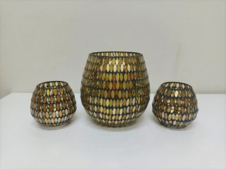3 Portavelas Mosaico Dorado