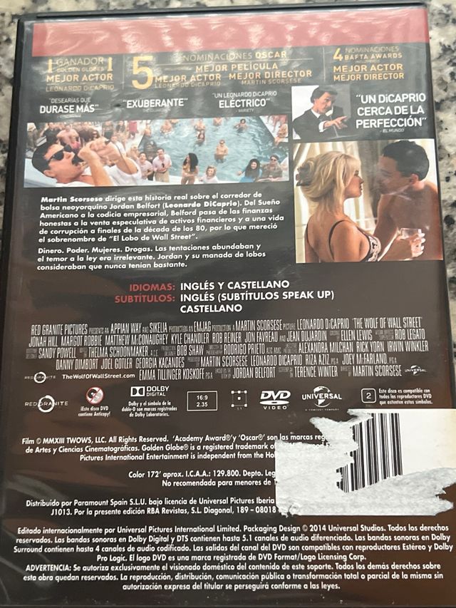 DVD El Lobo de Wall Street (Español)