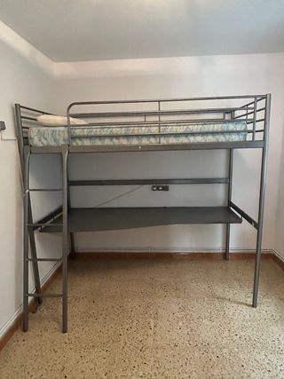 Litera Ikea metalica gris+colchón+escritorio
