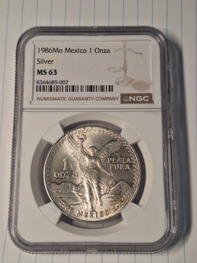 Onza Plata Méjico 1986 MS63 NGC