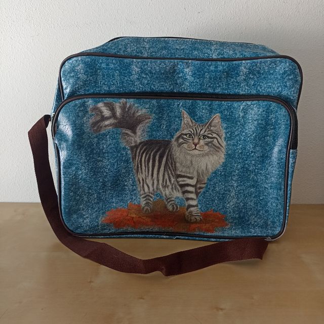 Bolso bandolera gato - polipiel azul