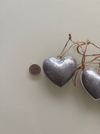 Adornos corazón metal plata - Navidad