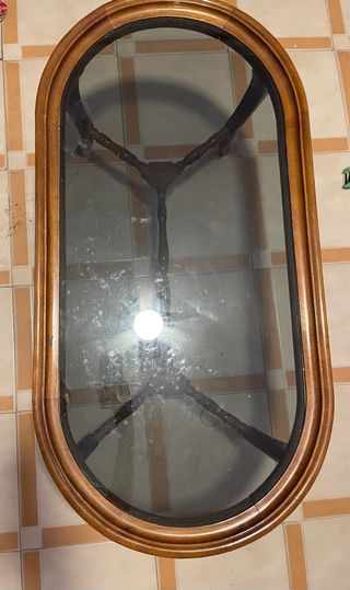 Mesa centro ovalada cristal madera