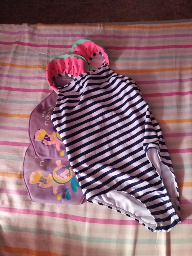 Bañador niña rayas - Watermelon Manguitos Nabaiji