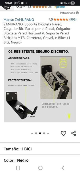 Soporte Bicicleta Pared ZAMURANO 2 unidades