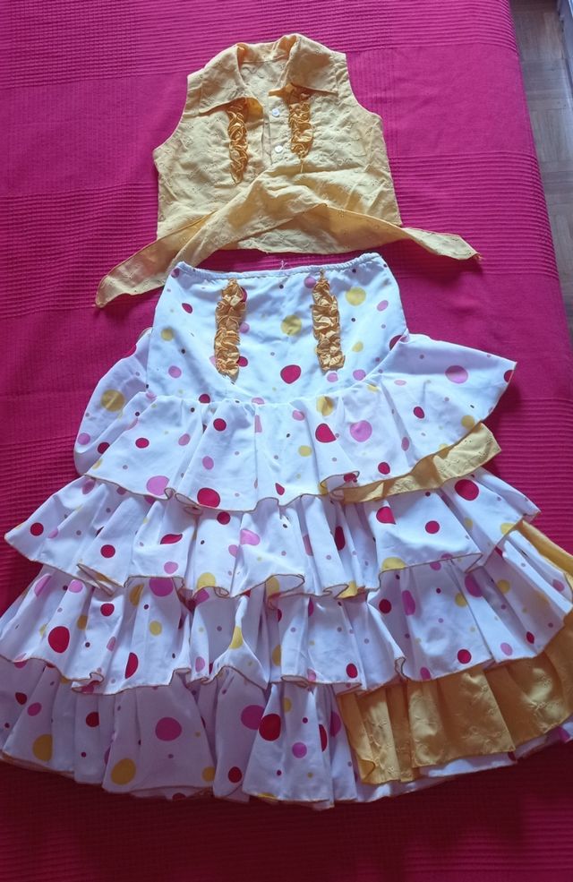 Traje Flamenca niña blanco-amarillo