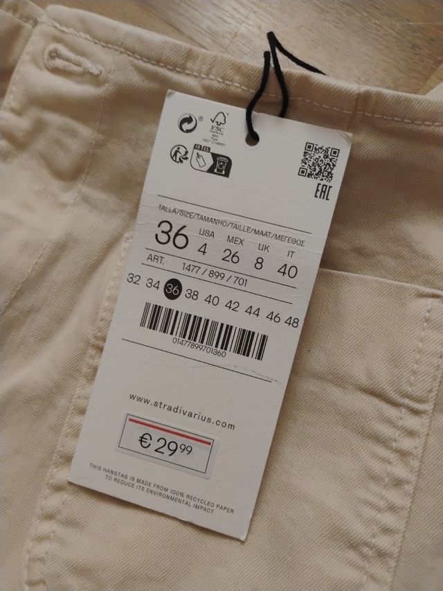 Pantalones Stradivarius beige -talla 36