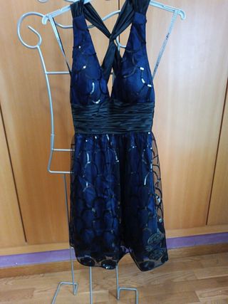 Vestido fiesta azul y negro