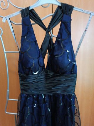 Vestido fiesta azul y negro
