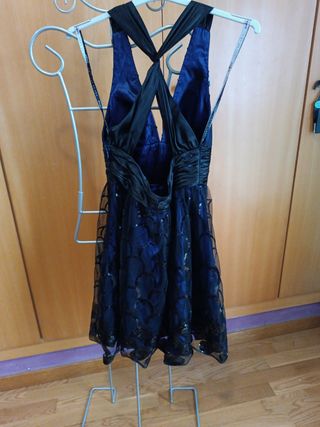 Vestido fiesta azul y negro
