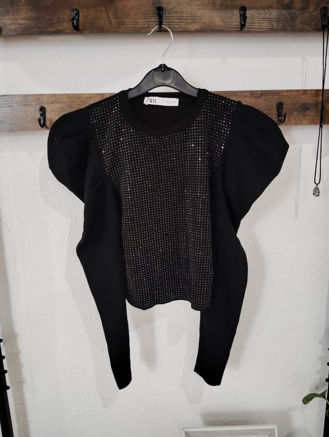 Camiseta Zara negra fiesta talla S