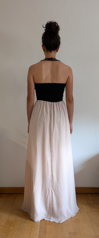 Vestido gala largo negro-rosa