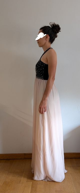 Vestido gala largo negro-rosa