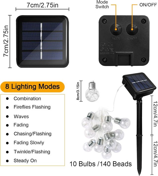NUEVO - Guirnalda luces solares 3,5M 10 bombillas
