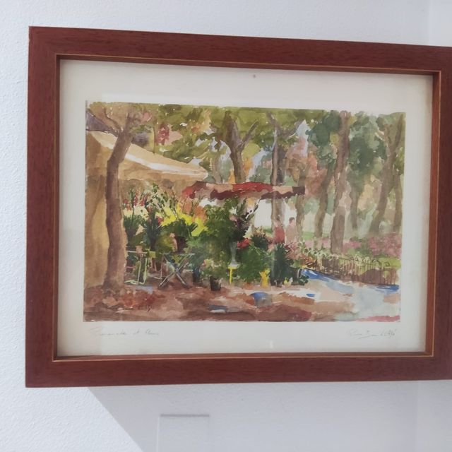 Cubre contador luz. Cuadro acuarela: Mercado flor