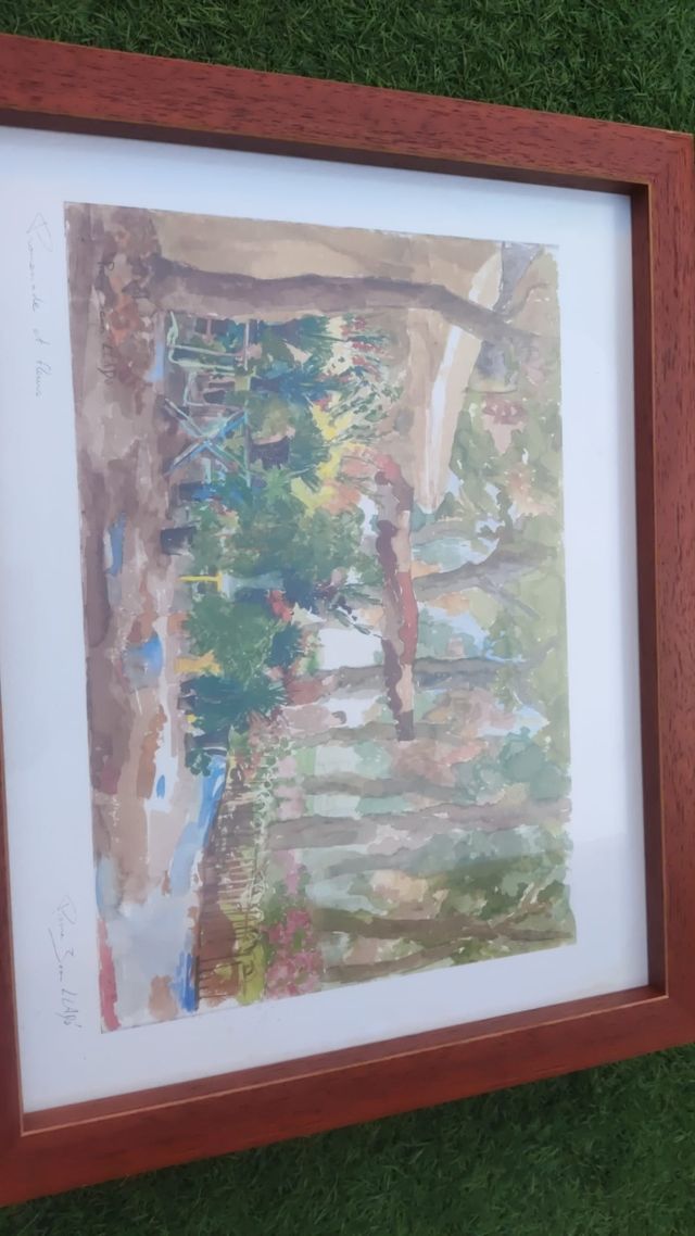 Cubre contador luz. Cuadro acuarela: Mercado flor