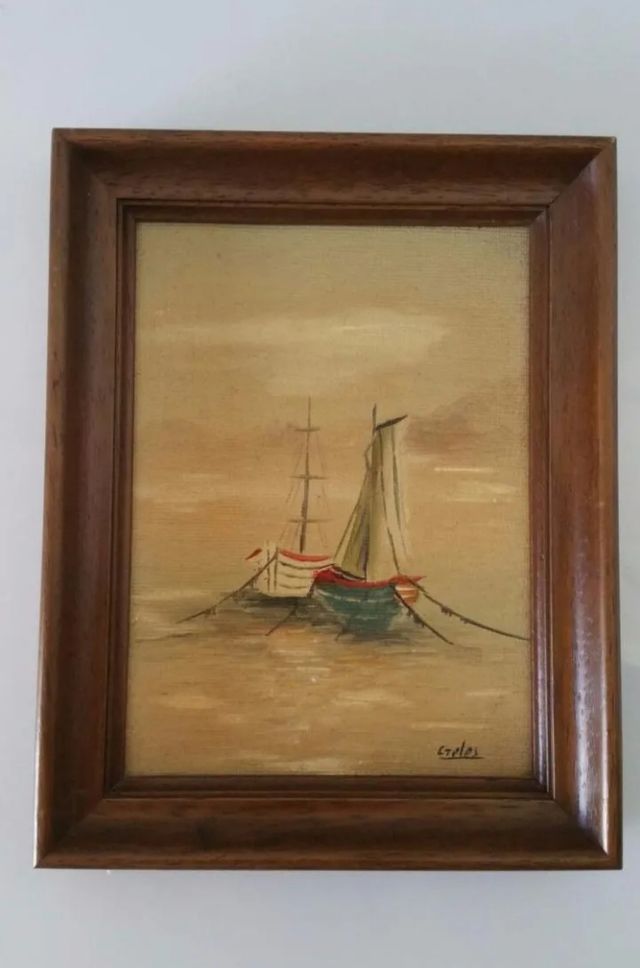 Cuadro pintura barcos vintage