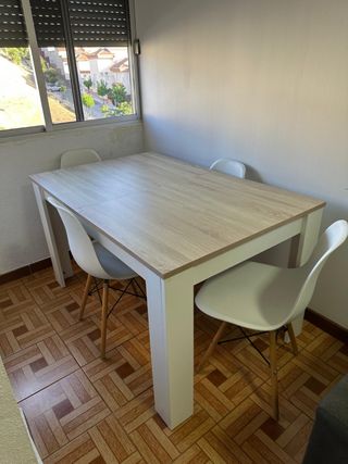 Mesa Comedor 4 Sillas - Blanco/Beige