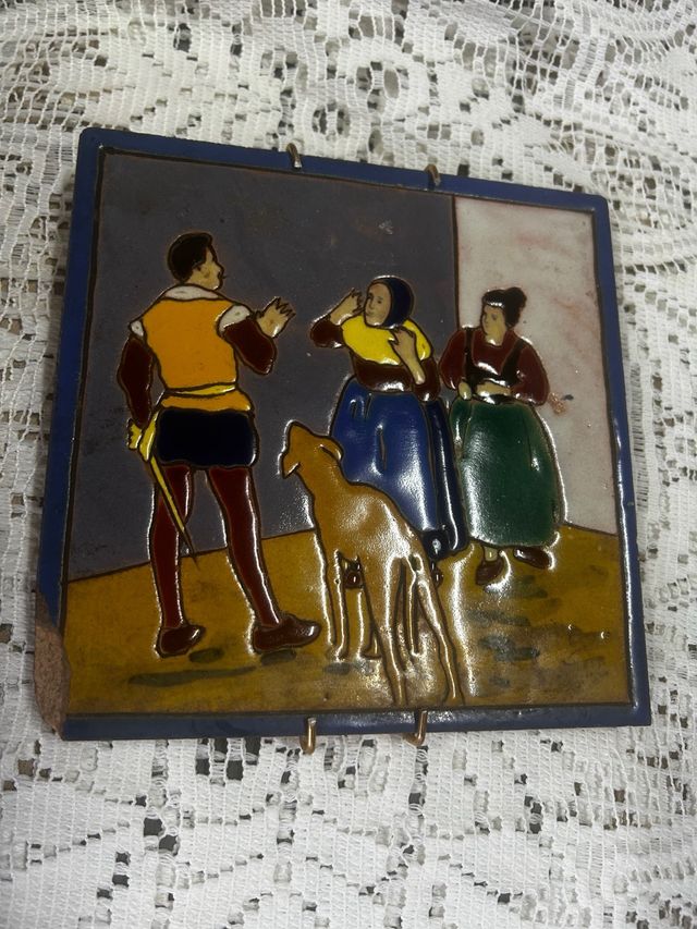 Piastrella antica.. scena di campagna.