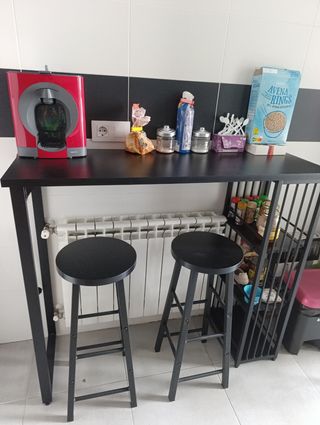 Barra cocina negra metalica + 2 taburetes