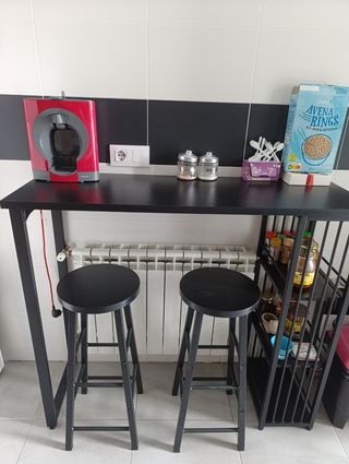 Barra cocina negra metalica + 2 taburetes
