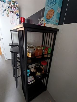 Barra cocina negra metalica + 2 taburetes