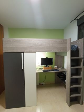 Cama alta juvenil 90x200cm gris