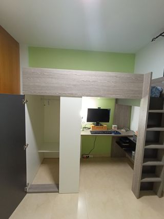 Cama alta juvenil 90x200cm gris