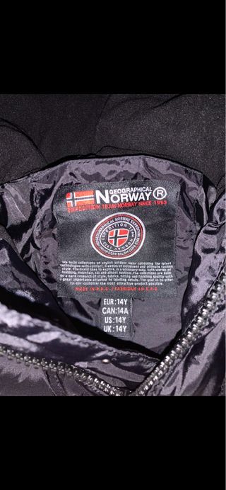 Abrigo Geograpical Norway Negro Talla 14 añosNUEVO
