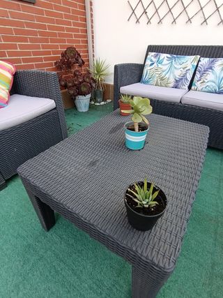 Conjunto jardín exterior - ratán gris