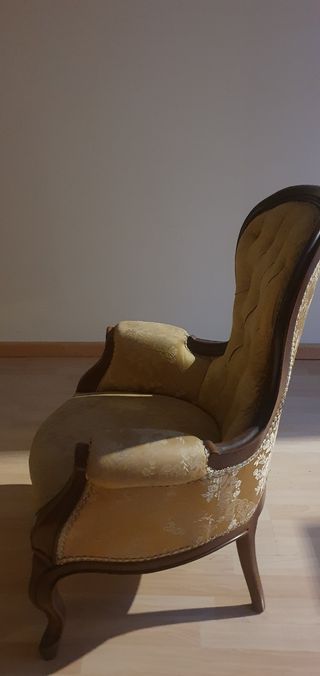 Sillón vintage beige y marrón. Tapicería original.