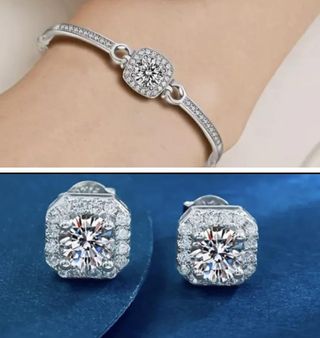 Pulsera y pendientes Plata con diamante Moissanita