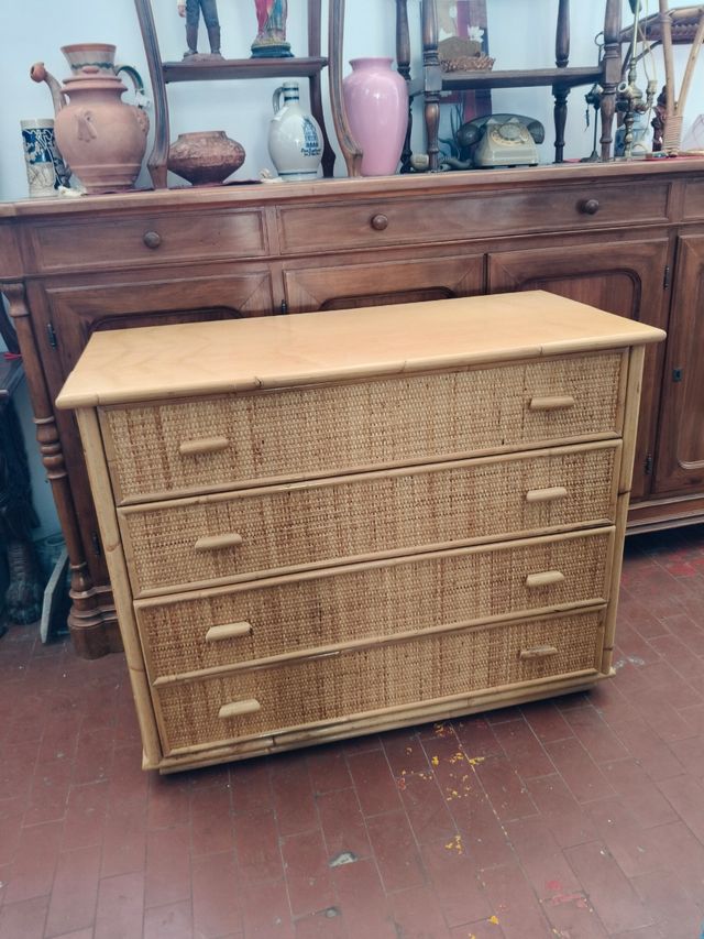 Cassettiera vintage vimini bambù