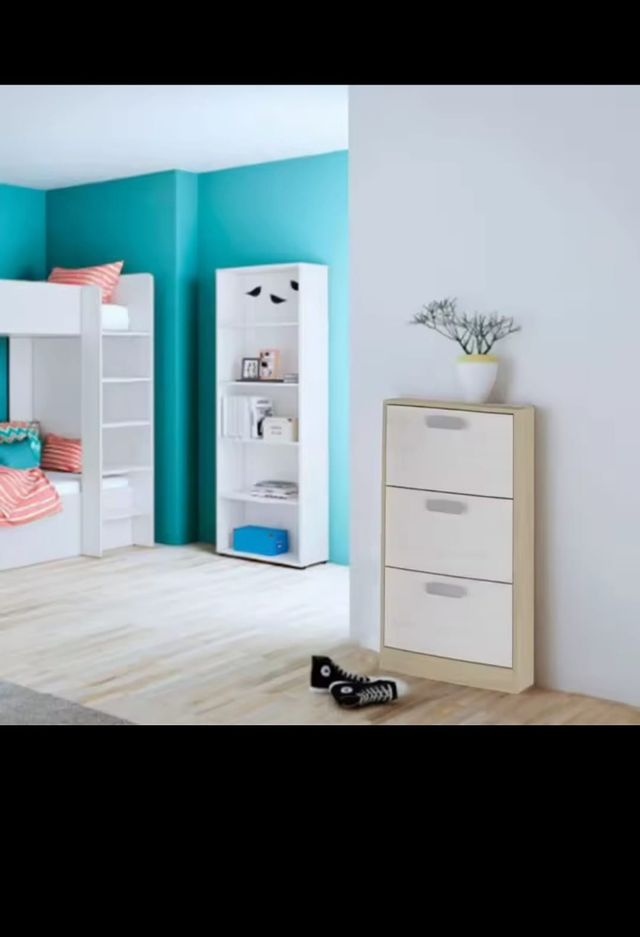 Zapatero 3 cajones blanco y beige