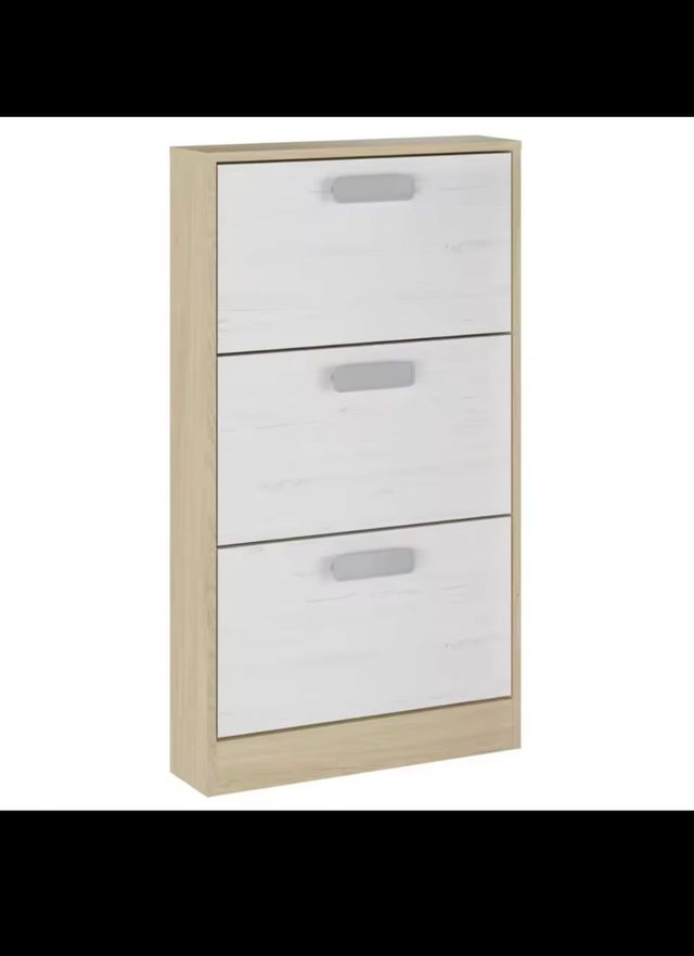 Zapatero 3 cajones blanco y beige
