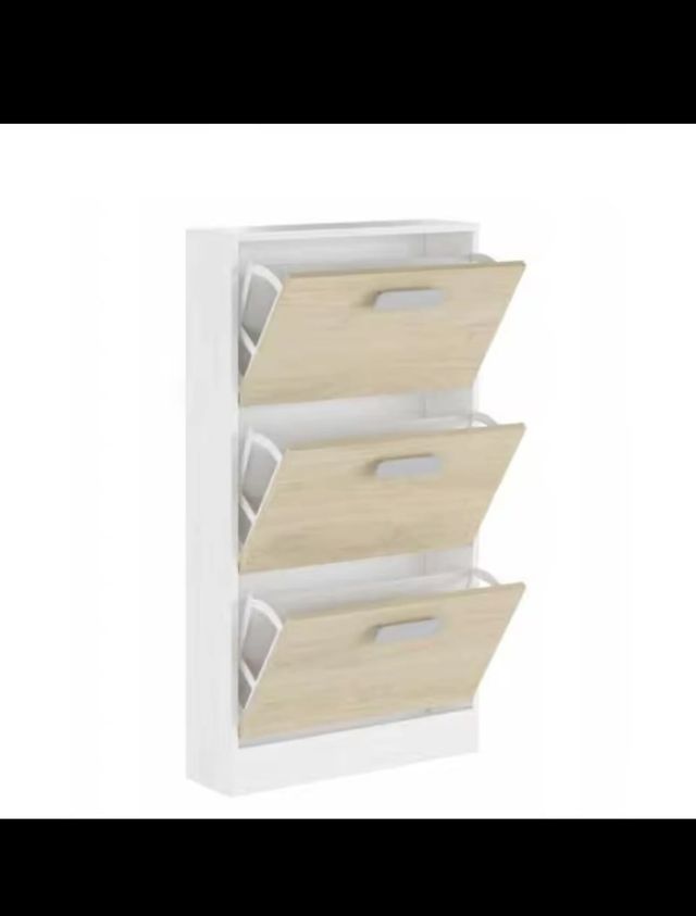 Zapatero 3 cajones blanco y beige