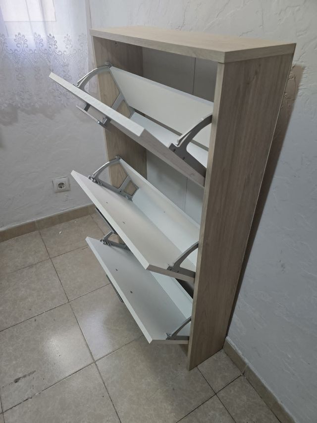 Zapatero 3 cajones blanco y beige