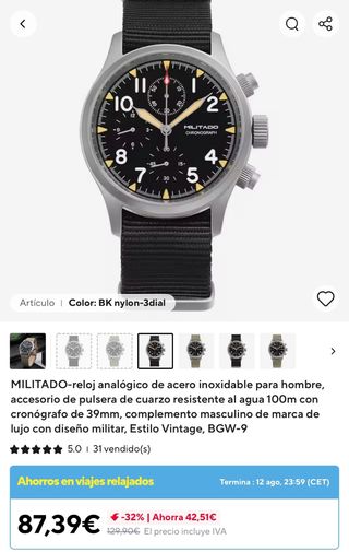 Reloj con estuche marca MILITADO 