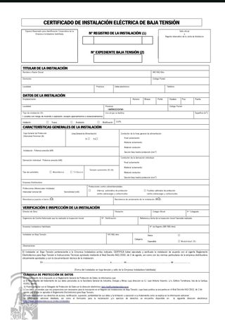 Certificado Instalación Eléctrica Baja Tensión