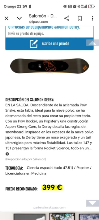 Tabla Snow Salomon Derby