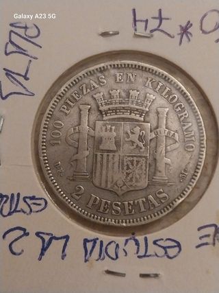 2 Pesetas 1870*⁷³, - Moneda Española colección exc