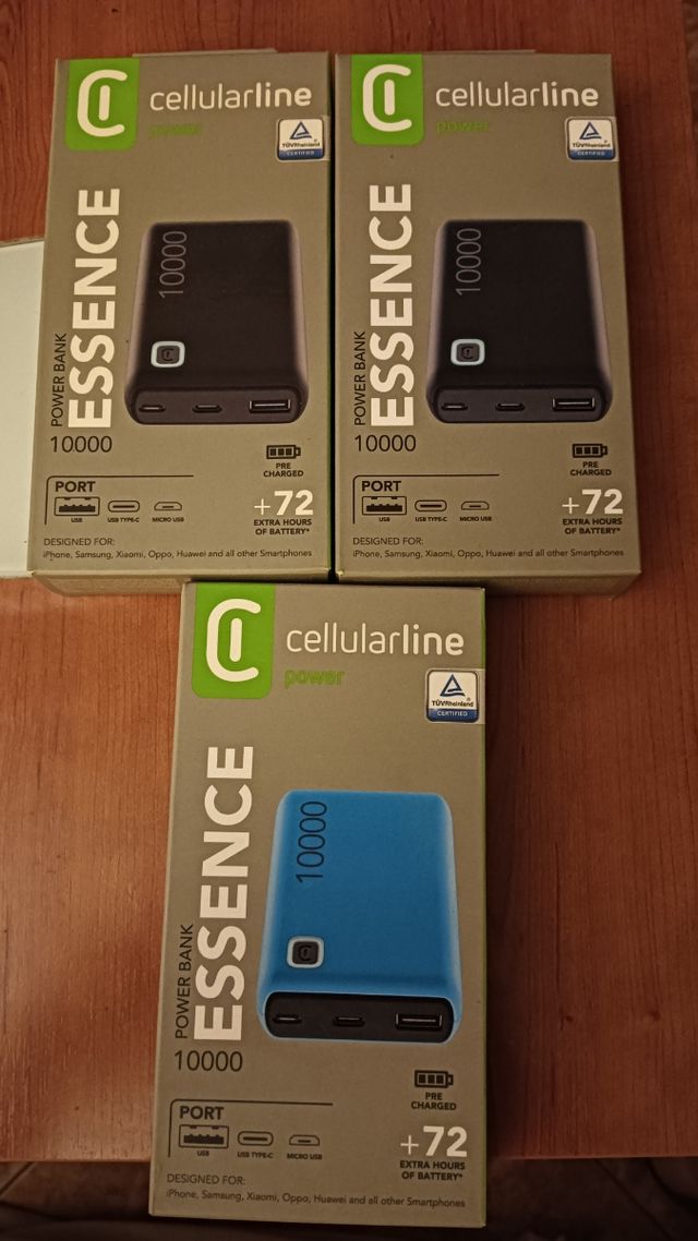 3 Power Banks cellularline Essence 10000mAh
