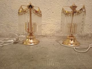 2 Lámparas mesa doradas cristal