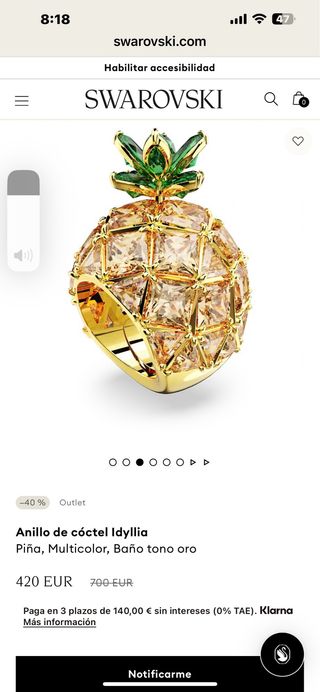 Anillo Swarovski circonitas oro