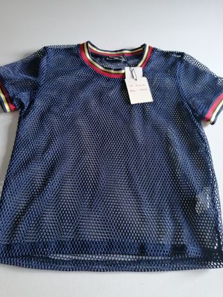 Camiseta azul de rejilla - Talla XS
