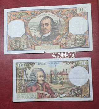 2 Billetes Francia (10 y 100 Francos)