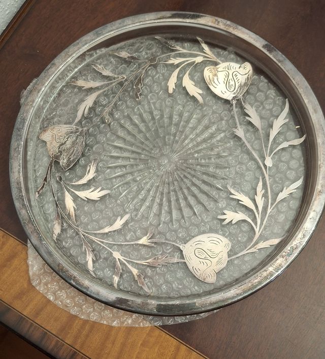 Bandeja Vintage cristal y plata -PRECIO A CONVENIR