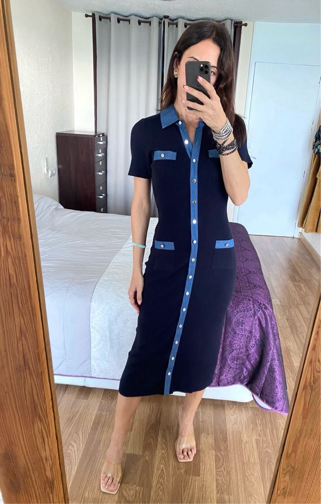 Vestido midi punto azul marino. Morgan talla xs