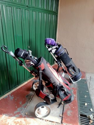 2 juegos palos golf + bolsas + carro